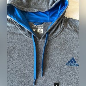 ADIDAS BNWT Grey w Blue hood XXL climawarm Hoodie. The Go to Hoodie